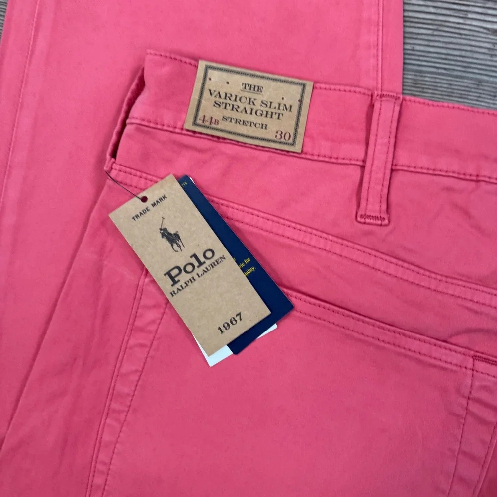 Polo Ralph Lauren Mens 44x30 Varick Slim Straight Pants Red Stretch NWT‎